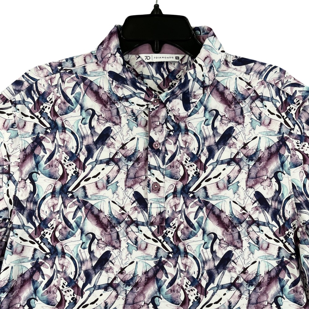7Diamonds Reid Performance Golf Polo Men M Watercolor Abstract 4-Way Stretch